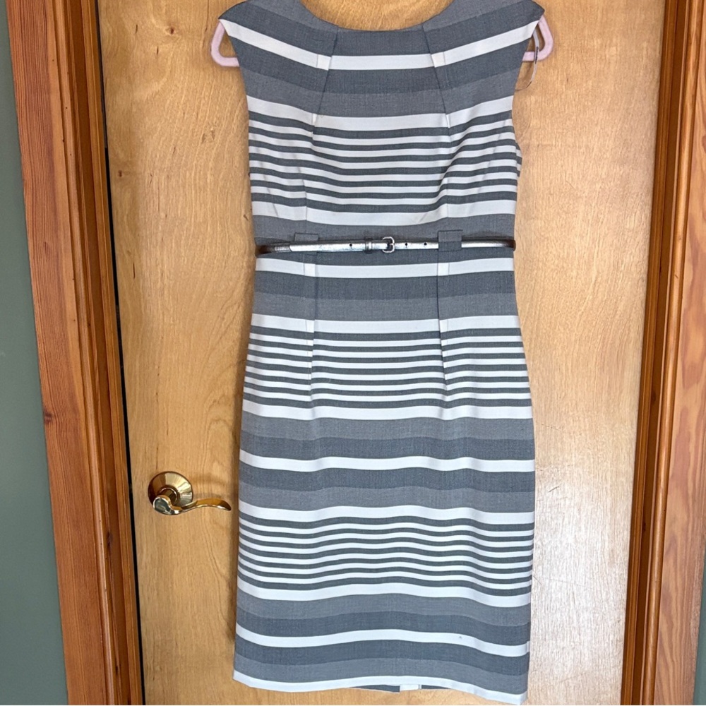 Calvin Klein Striped Gray and White Midi Dress